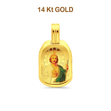 14K Yellow Gold St. Jude Enamel Picture Religious Pendant 23mmX18mm 1.5 grams